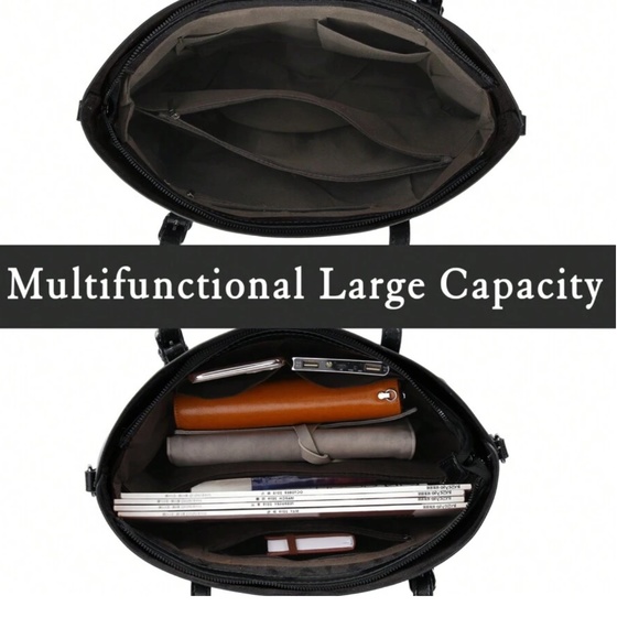 Classic Vegan Leather Tote Shoulder Bag - Picture 8 of 8